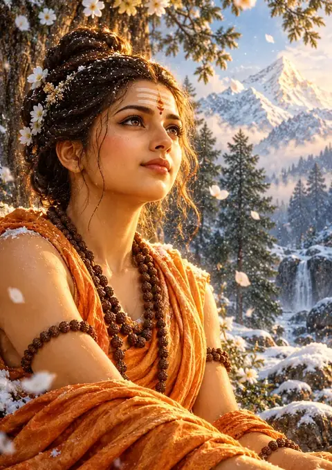 Parvati's Tapas poster, Painterly realism, falling snow