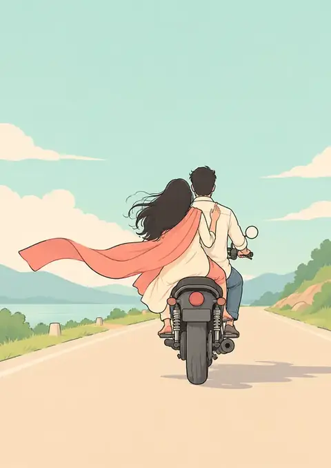 Pillion poster, Pastel line art, mint & coral