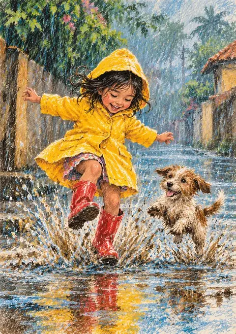 Puddle Jump poster, Textured pastel