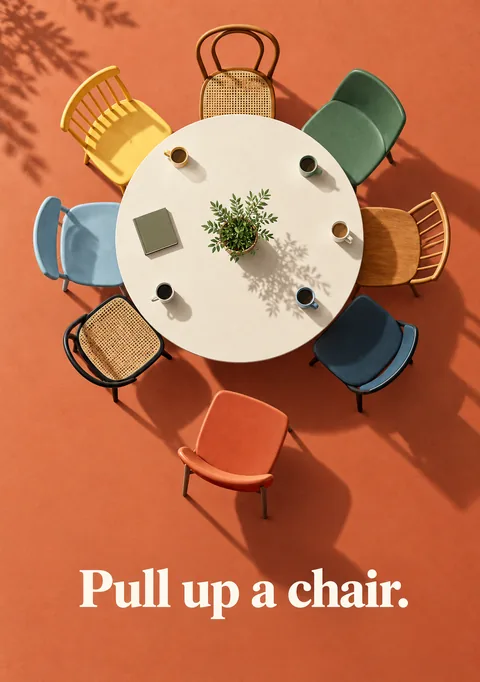 Pull Up a Chair poster, Top-down illustration