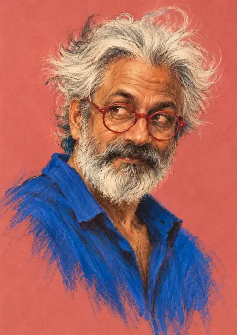 Red Glasses poster, Oil pastel portrait