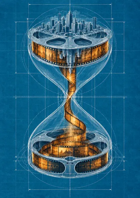 Reel Hourglass poster, Blueprint drawing