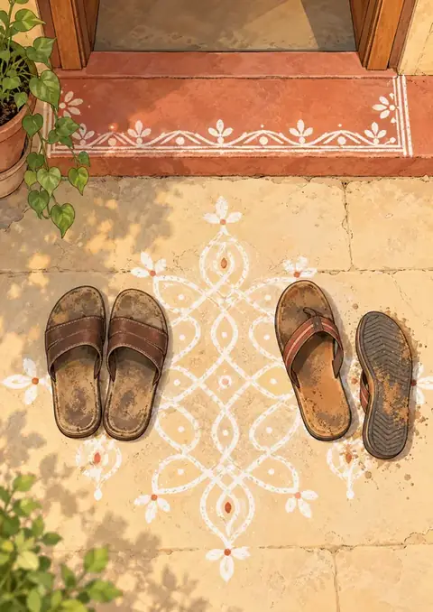 Returned poster, Pastel line art, stone & kolam white