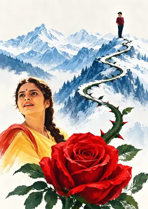 Roja poster, Flat illustration, red on ice blue