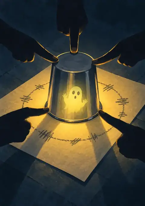 Romancham poster, Flat gouache, lamp-lit