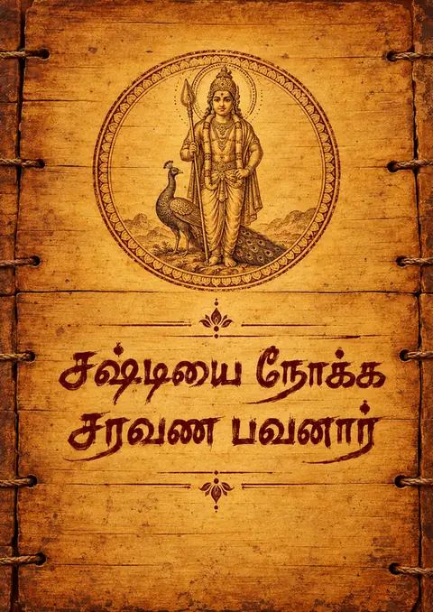 Kanda Sashti Kavasam poster, Aged manuscript on wood