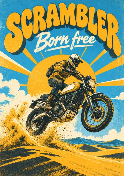 Scrambler poster, Psychedelic retro poster