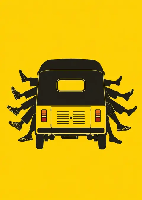 Share Auto poster, Flat graphic, auto yellow & black