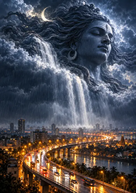 Shiva's Monsoon poster, Epic digital painting