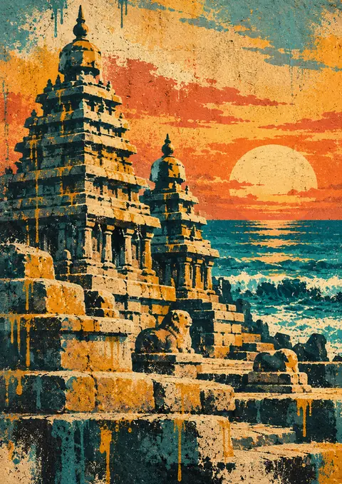 Shore Temple, Street Mural poster, Distressed street mural