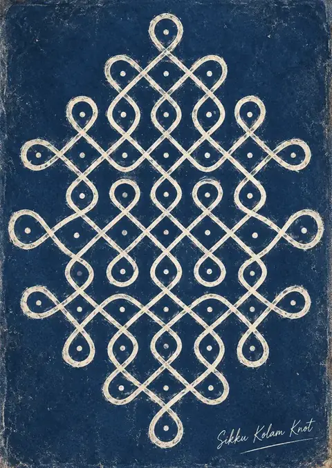 Sikku Kolam Knot poster, Chalk line on indigo