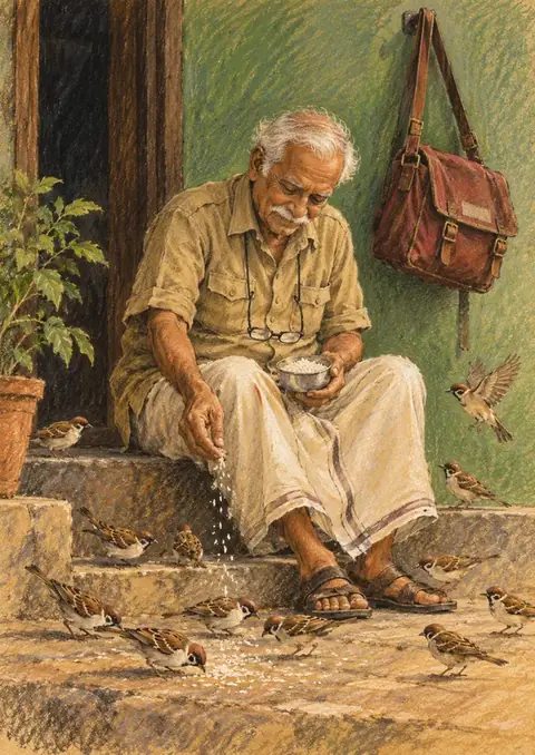 Rice for the Sparrows poster, Coloured pencil