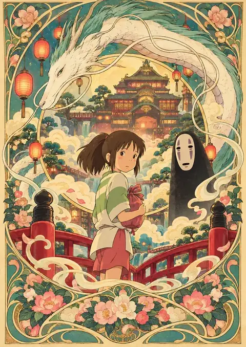 Spirited Away poster, Art Nouveau illustration