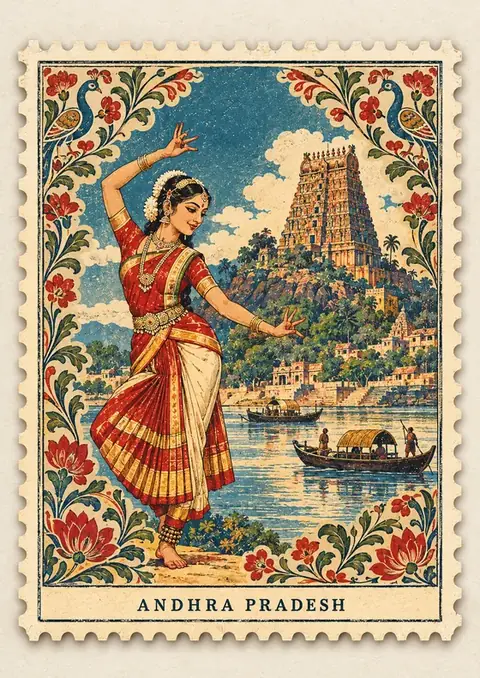 Andhra Pradesh Stamp poster, Vintage postage stamp