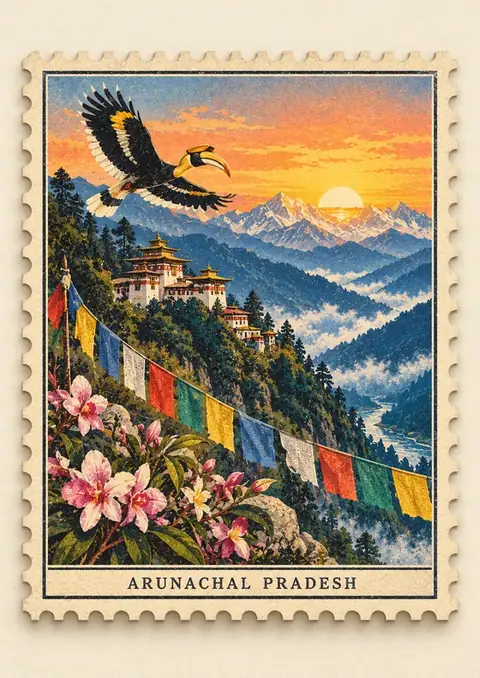 Arunachal Pradesh Stamp poster, Vintage postage stamp