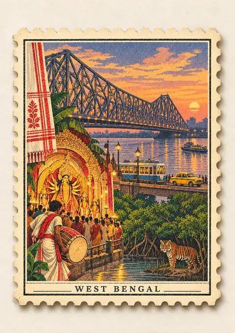 West Bengal Stamp poster, Vintage postage stamp