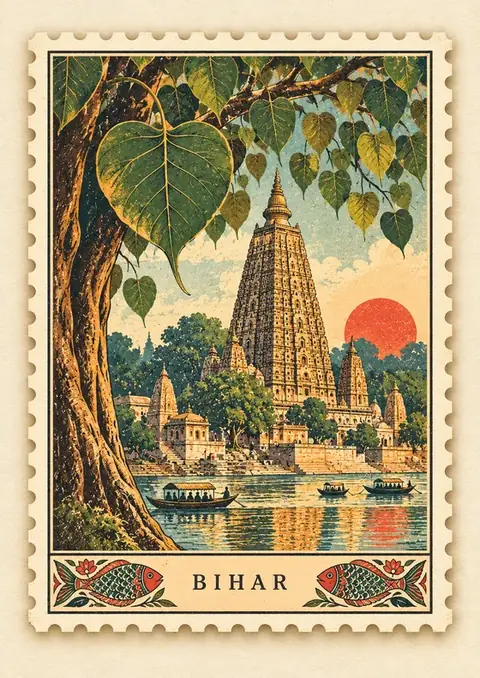 Bihar Stamp poster, Vintage postage stamp