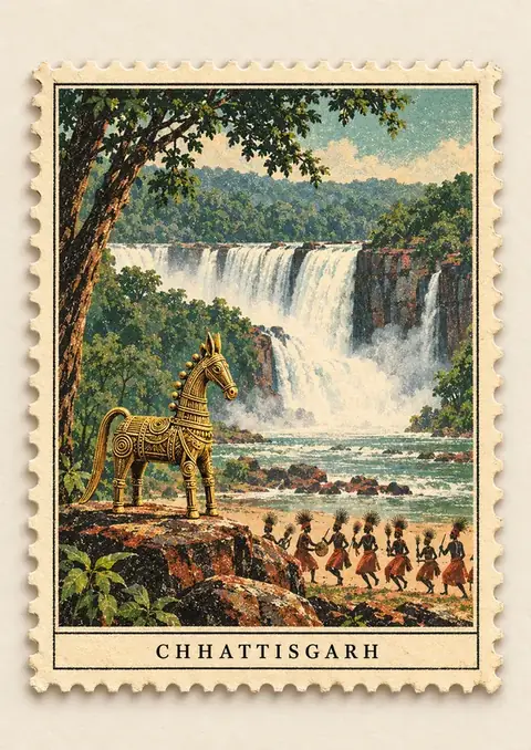 Chhattisgarh Stamp poster, Vintage postage stamp