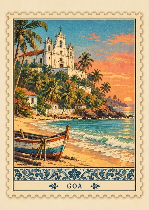 Goa Stamp poster, Vintage postage stamp