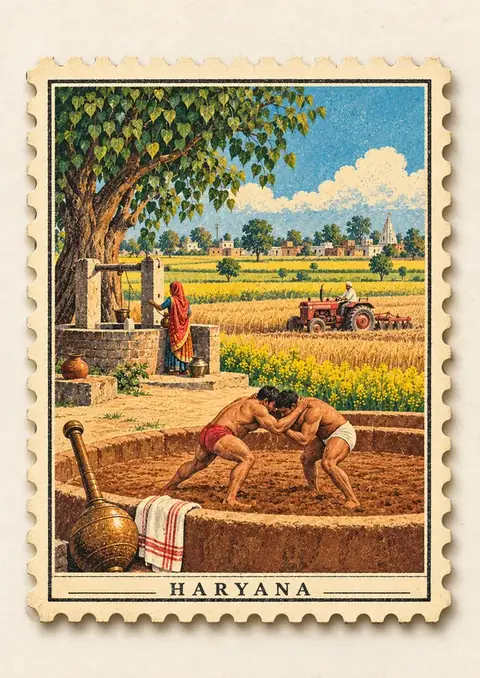 Haryana Stamp poster, Vintage postage stamp