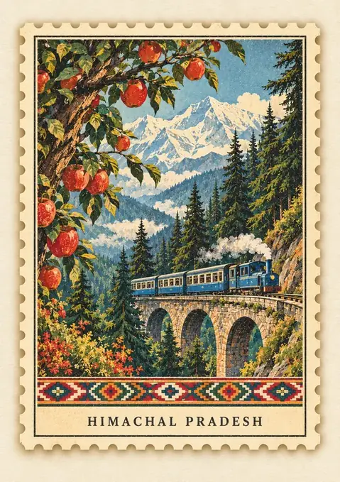 Himachal Pradesh Stamp poster, Vintage postage stamp