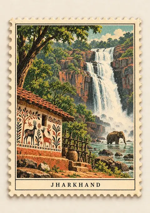Jharkhand Stamp poster, Vintage postage stamp