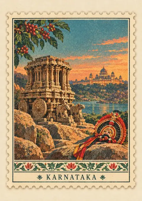 Karnataka Stamp poster, Vintage postage stamp
