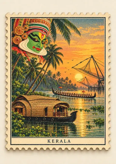 Kerala Stamp poster, Vintage postage stamp