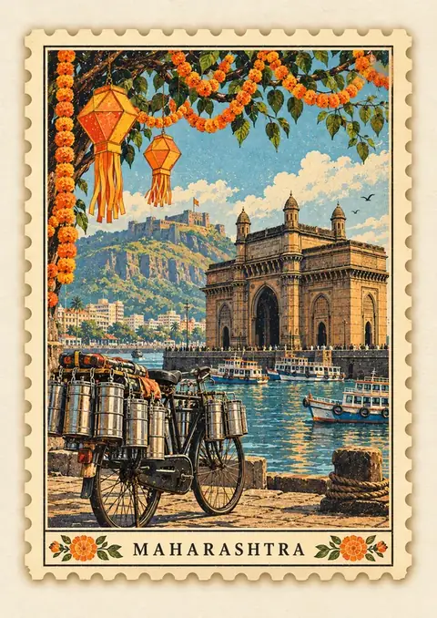 Maharashtra Stamp poster, Vintage postage stamp