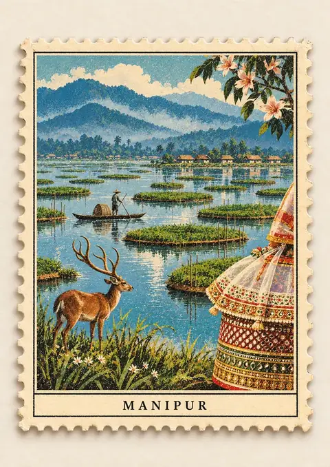 Manipur Stamp poster, Vintage postage stamp