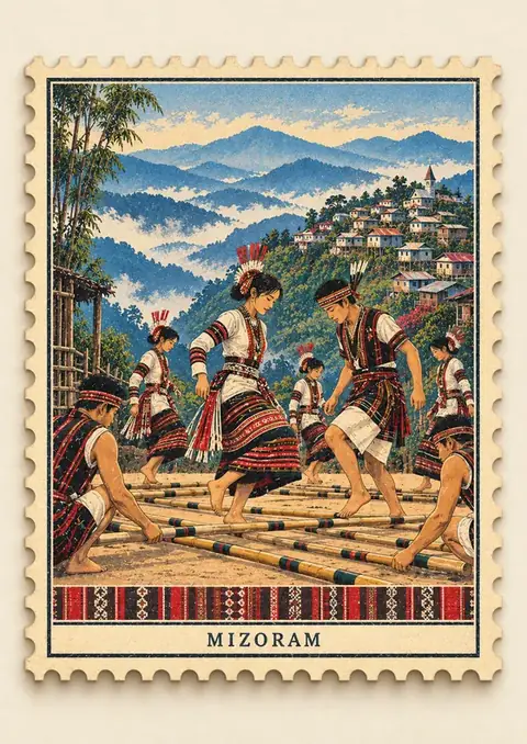 Mizoram Stamp poster, Vintage postage stamp