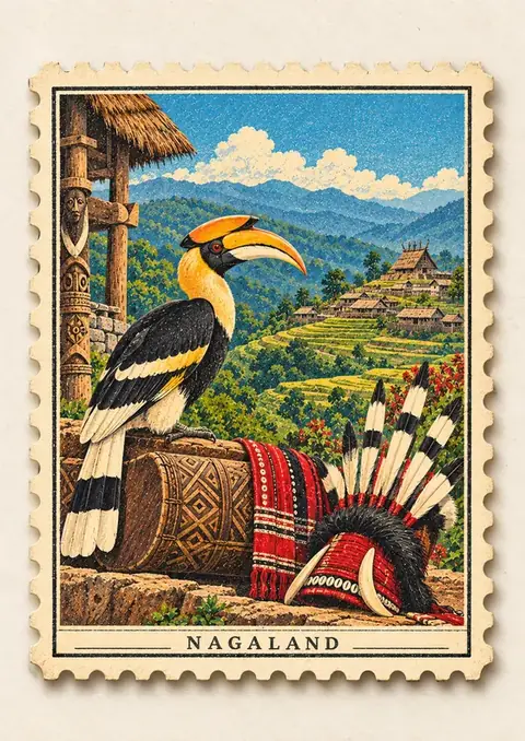 Nagaland Stamp poster, Vintage postage stamp