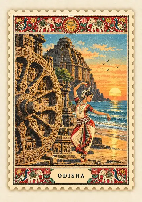 Odisha Stamp poster, Vintage postage stamp