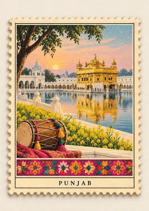 Punjab Stamp poster, Vintage postage stamp