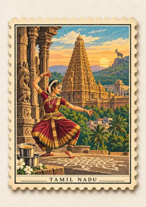 Tamil Nadu Stamp poster, Vintage postage stamp