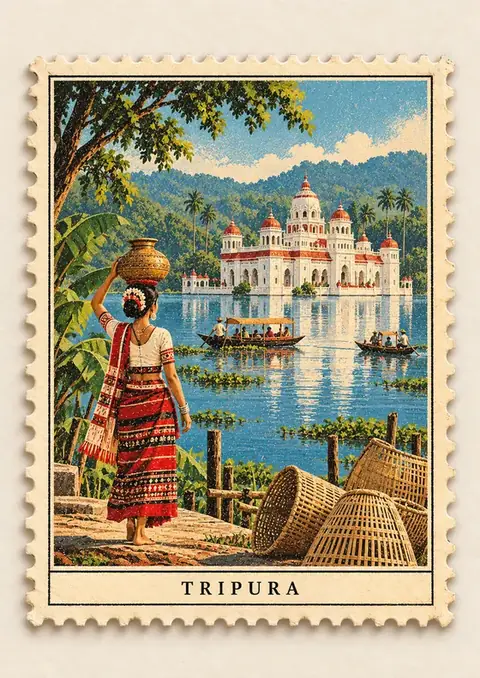 Tripura Stamp poster, Vintage postage stamp