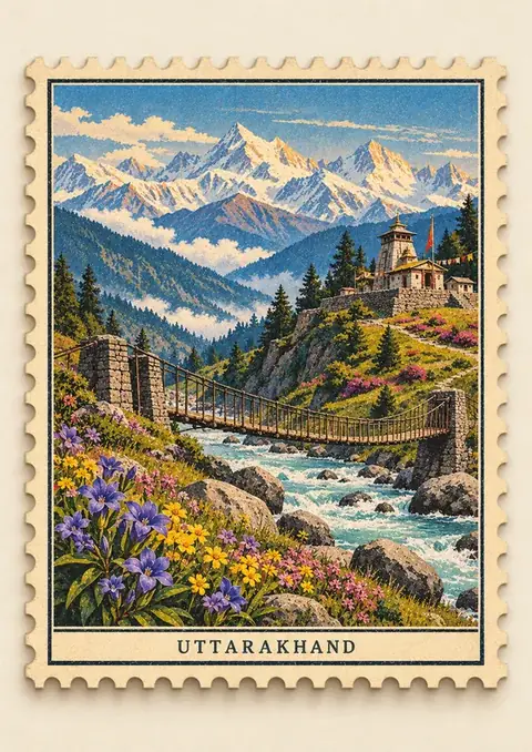 Uttarakhand Stamp poster, Vintage postage stamp