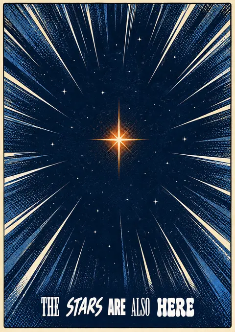 The Stars Are Also Here poster, Comic-burst illustration