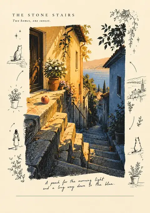 The Stone Stairs poster, Painting with ink sketches