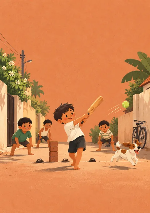 Street Cricket poster, Cute flat illustration