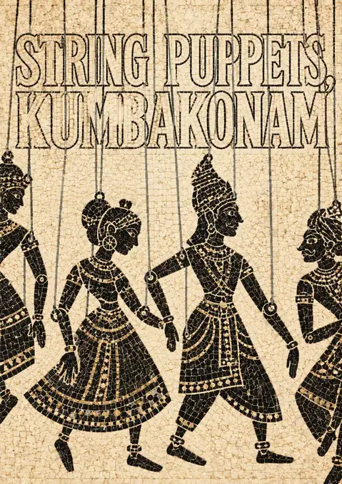 String Puppets, Kumbakonam poster, Mosaic tesserae, black & cream