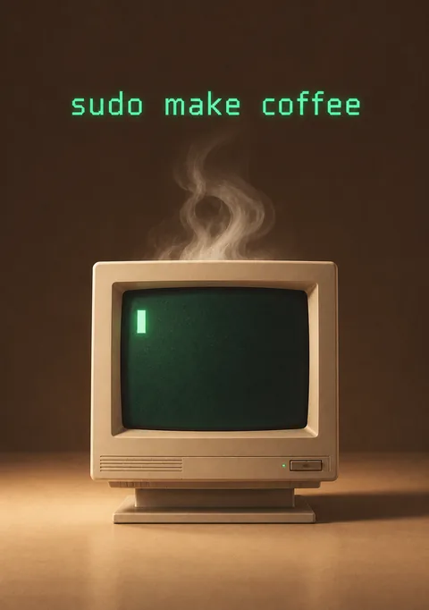 sudo make coffee poster, Retro product illustration
