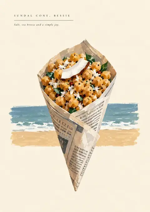 Sundal Cone, Bessie poster, Minimal illustration, cream & sea