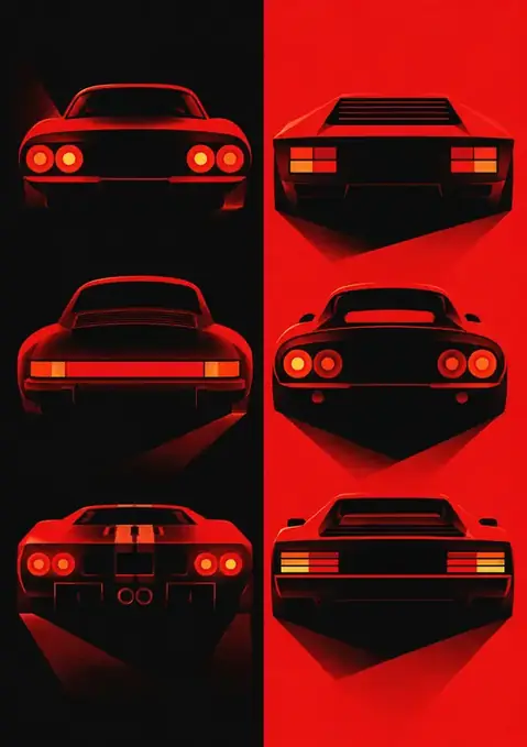 Taillights poster, Graphic vector, red & black