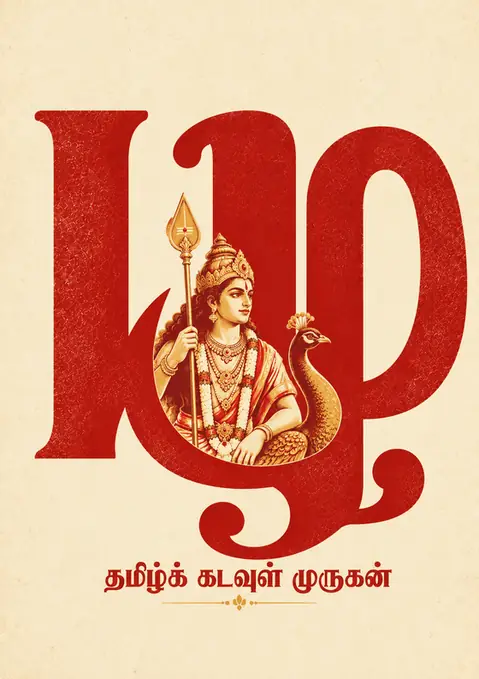 Tamil Kadavul poster, Typographic, red on cream