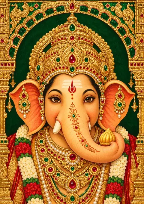 Tanjore Ganesha poster, Tanjore painting, gold relief