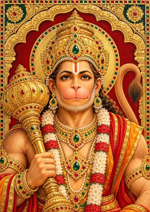 Tanjore Hanuman poster, Tanjore painting, gold relief