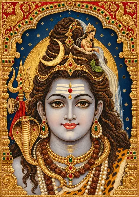 Tanjore Shiva poster, Tanjore painting, gold relief