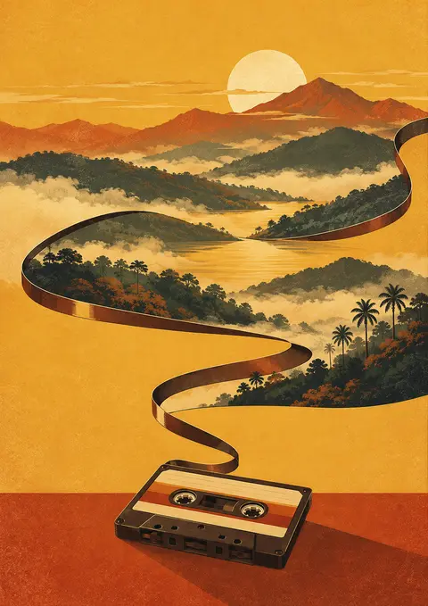 Tape to the Hills poster, Retro travel-poster illustration