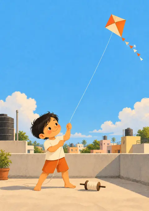Kite on the Terrace poster, Cute flat illustration